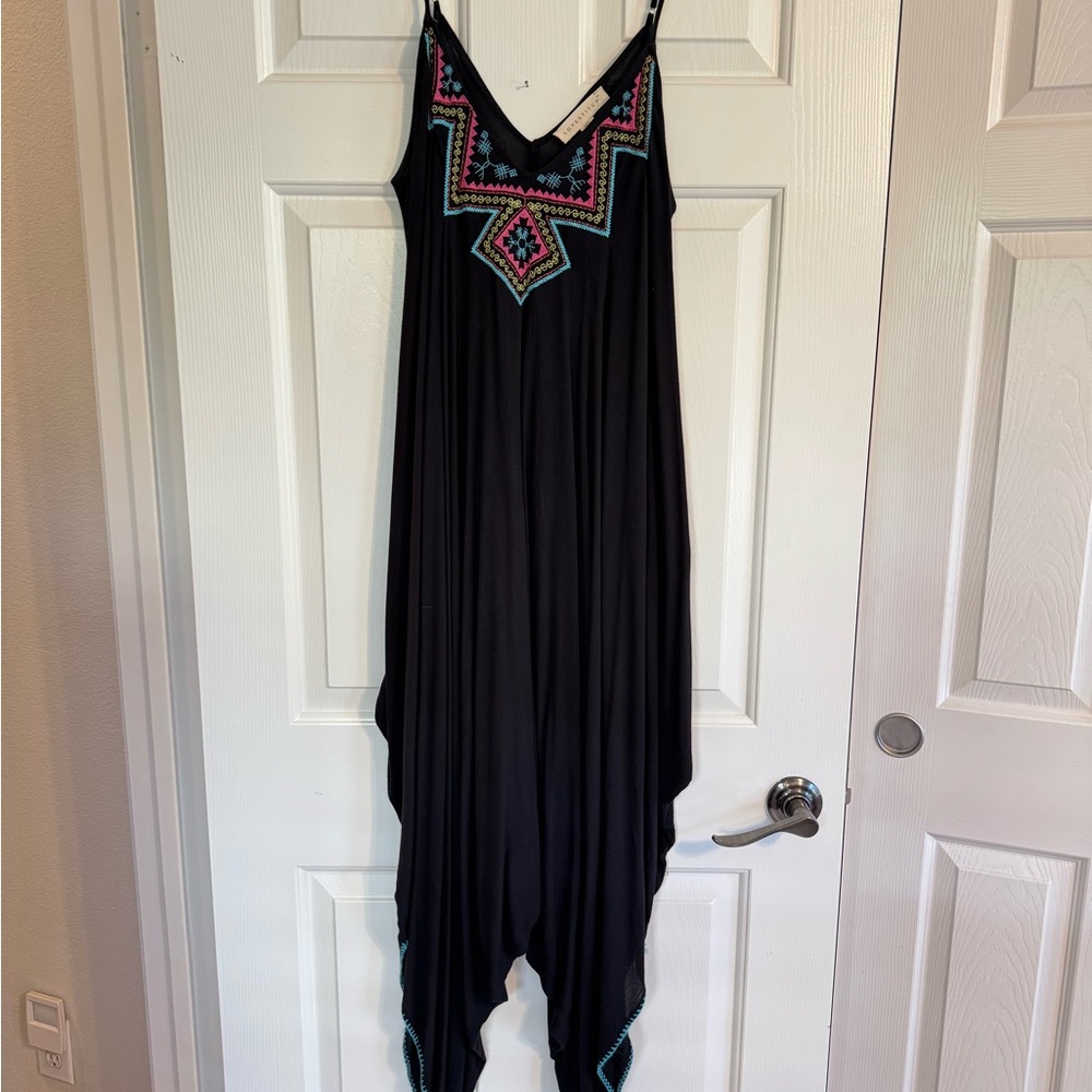 Love Stitch M/L Black Romper with Colorful Embroidery